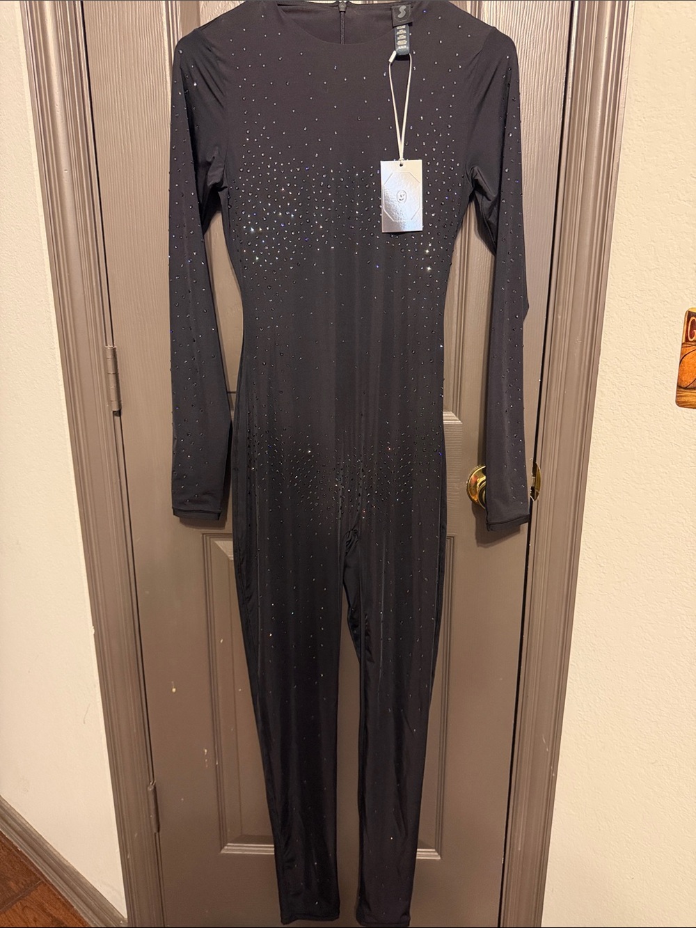 SKIMS Black Long-Sleeve Swovarski Crystal Catsuit